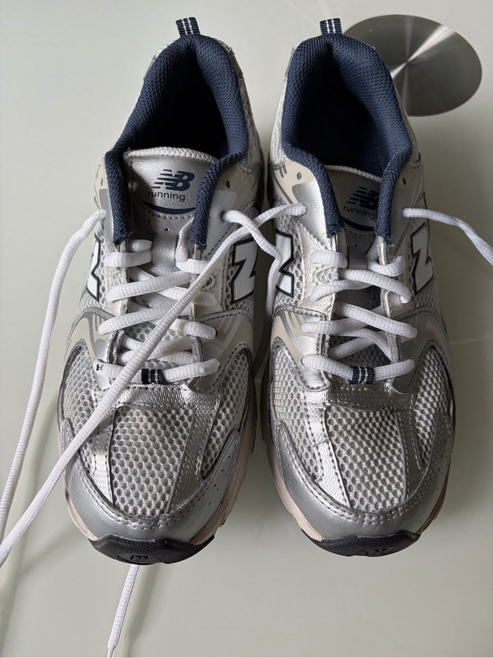 New Balance Women's Silver & Navy Mesh Running Shoes